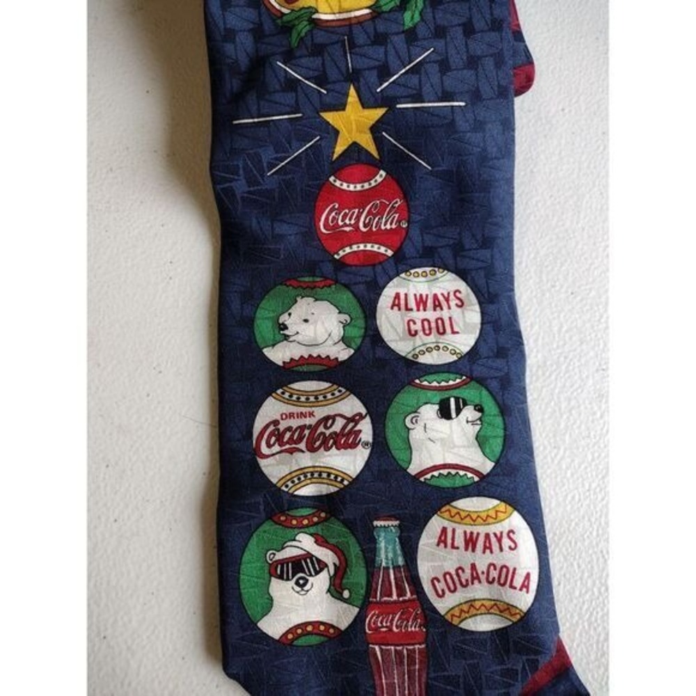 Coca Cola Tie Men Blue Red Silk Polar Bear Christmas Holiday Novelty - Picture 2 of 5